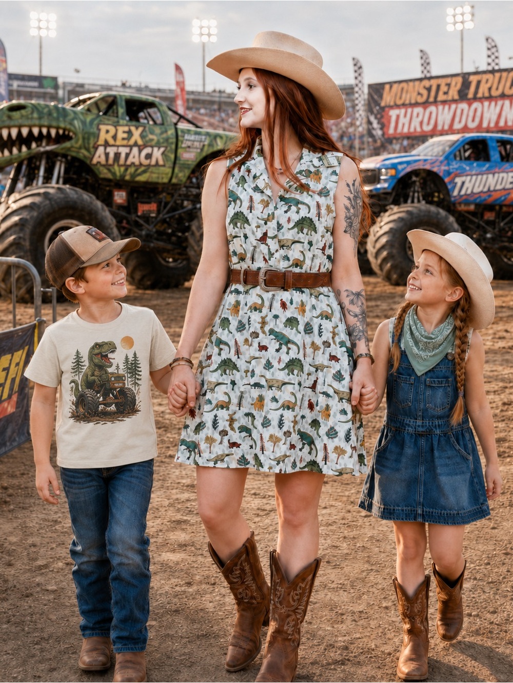 Sleeveless White Dinosaur Print Shirt Dress
